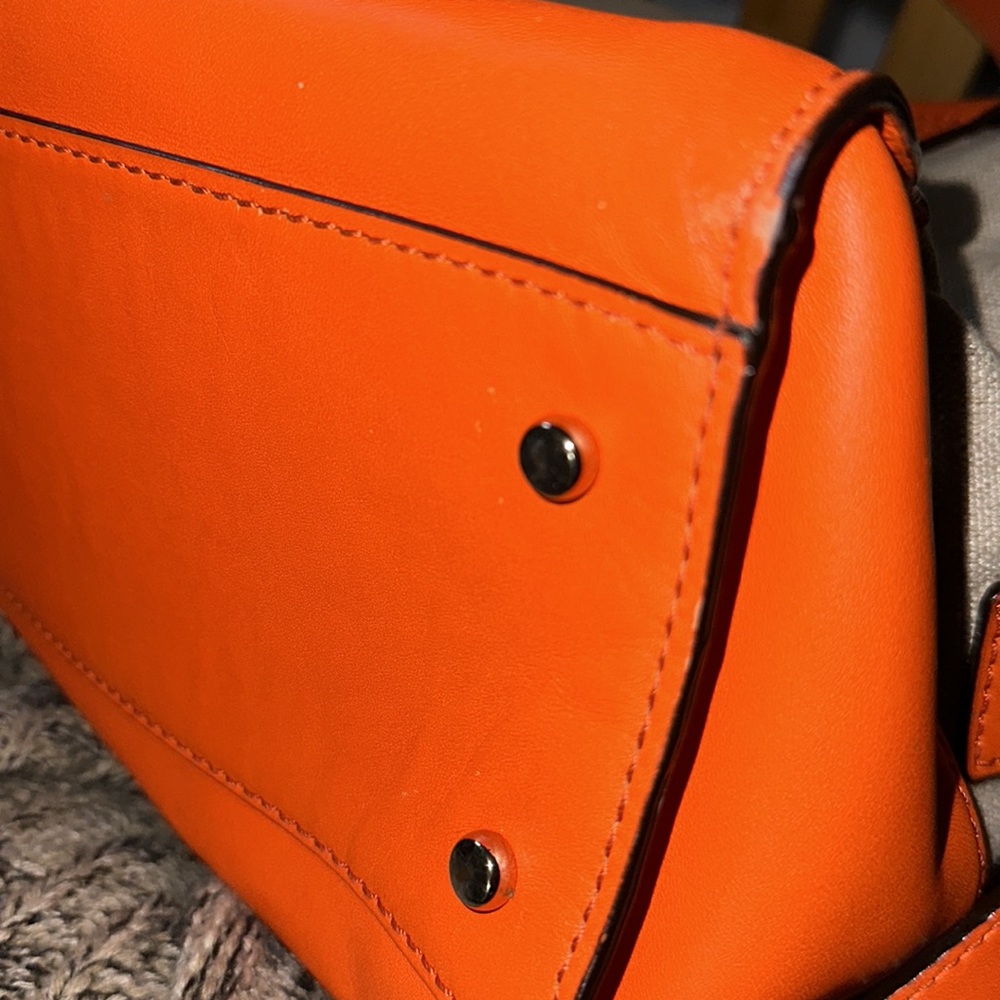 Kate Spade Tan Canvas Orange Carrot Leather Trim Strap Crossbody Shoulder Bag - Picture 11 of 15